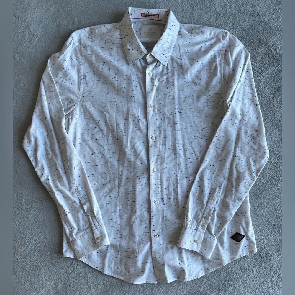 Scotch & Soda Long Sleeve Paint Splatter Shirt White Black L